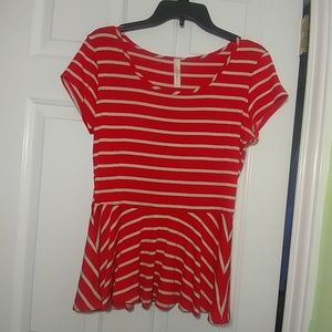 Red and tan striped peplum
